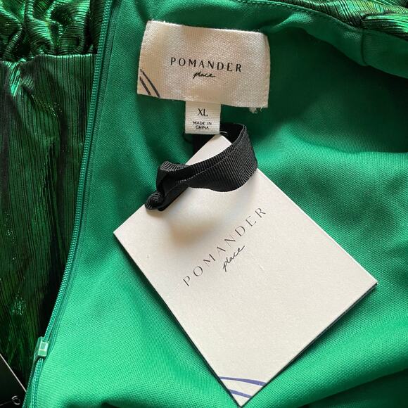 Pomander Place Emerald Crinkle Lurex Lillith Dress Maxi Green Size XL NEW - Picture 8 of 10